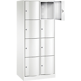 C+P Schließfachschrank Resisto, 2 Abteile, 8 Fächer, B 772 x T 540 x H 1950 mm, Verkehrsweiß