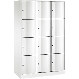 C+P Schliessfachschrank Resisto, 3 Abteile, 12 Fächer, B 1148 x T 540 x H 1950 mm, Verkehrsweiss