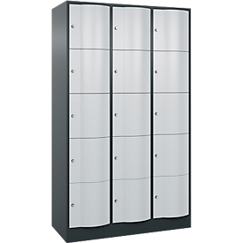 C+P Schließfachschrank Resisto, 3 Abteile, 15 Fächer, B 1148 x T 540 x H 1950 mm, Anthrazitgrau/Lichtgrau