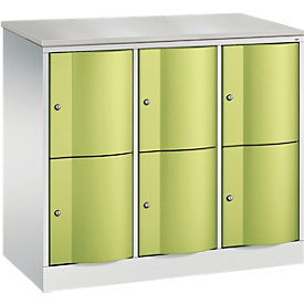 C+P Schließfachschrank Resisto,  3 Abteile,  6 Fächer,  B 1148 x T 540 x H 1077 mm, Lichtgrau/Clowngrün