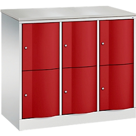 C+P Schließfachschrank Resisto, 3 Abteile, 6 Fächer, B 1148 x T 540 x H 1077 mm, Lichtgrau/Clowngrün