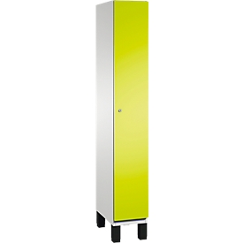 C+P Spind Cambio, 1 Abteil, auf Füßen, B 300 x T 525 x H 1980 mm, lichtgrau/clowngrün