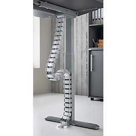 Cable guide, for mounting on desk tops, magnetic system, L 1288 x W 50 mm, polypropylene, silver-grey