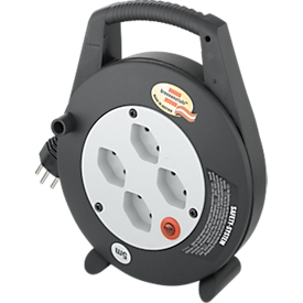 Cable reel brennenstuhl® Vario Line, 4-way, 5 m long cable, overheating protection, IP20, carrying handle, L 70 x W 230 x H 240 mm, special plastic, black