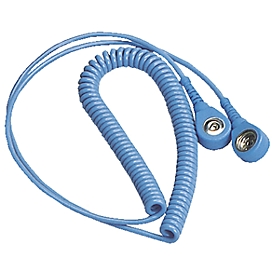 Câble spiralé Bedrunka+Hirth, pour la mise à la terre des personnes, 2 boutons-pression de 10 mm, très élastique, longueur 2,4 m, bleu