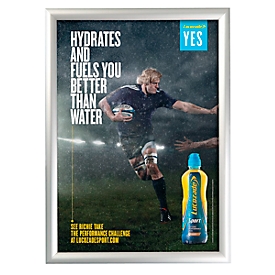 Cadre alu pliable, A0, en onglet, avec film anti-reflet, anodisé argenté, L 871 x P 25 x H 1219 mm