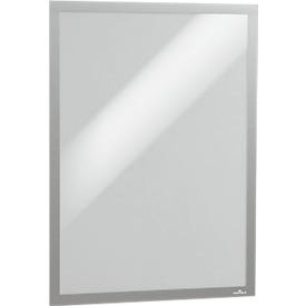 Cadre d'information Durable DURAFRAME® Poster, format A2 vertical/transversal, pour 2 posters, autocollant, cadre magnétique rabattable, L 465 x P 28 x H 639 mm, PET, argenté