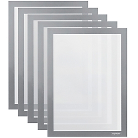 Cadres magnétiques Magnetoplan « magnetofix », format A4 portrait/paysage, PVC, gris, lot de 5