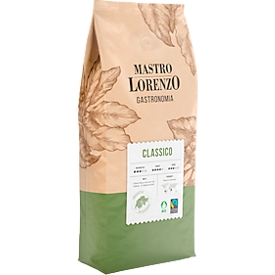 Café en grains Mastro Lorenzo Gastronomia Classico, 1 x 1 kg, bourgeon bio & commerce équitable, arôme de chocolat torréfié avec une note fruitée