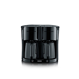 Cafetera Duo Severin KA 5829, 2 x 1000 W, hasta 2 x 8 tazas, desconexión automática, tapa antigoteo, indicador de nivel de agua, 2 jarras térmicas, negra