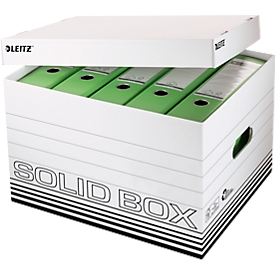 Caisse d'archives Leitz Solid Box L 6119, avec rabats & montage automatique, 10 p., blanc