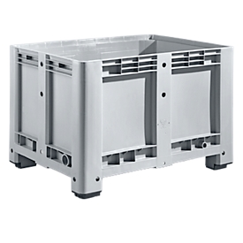 Caisse-palette - polyéthylène - L 1200 x l 800 x H 760 mm - 470 litres - avec 4 pieds - construction fermée
