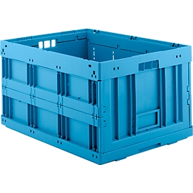Caisse pliante SSI Schaefer série FK 8450, dimensions européennes, volume 180 l, avec poignées traversantes, L 800 x l 600 x H 450 mm, polypropylène, bleu