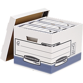 Caisses d'archivage et de transport BANKERS BOX - en carton recyclé FSC - l. 335 x P 404 x H 292 mm - blanc-bleu - 10 pièces