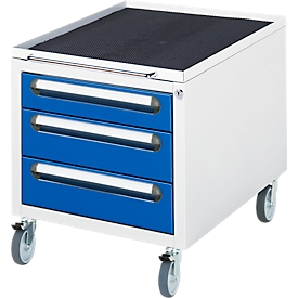 Caisson à roulettes Rau pour bureaux réglables en hauteur Jerry, Tom, série E et Adlatus, 3 tiroirs, L 480 x P 600 x H 540 mm, gris clair/bleu gentiane