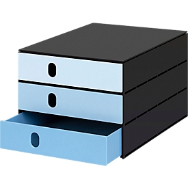 Caisson à tiroirs Styro Styroval Pro Color Flow, pour les formats jusqu'à C4, 3 tiroirs fermés, bleu/noir, dégradé de couleurs