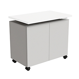 Caisson d'appoint SOLUS PLAY, mobile, 2 portes battantes, L 800 x P 500 x H 720 - 1080 mm, blanc