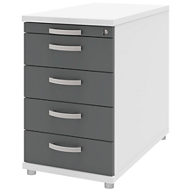 Caisson d'extension BARI, tiroir plumier, 4 tiroirs, verrouillable, l. 433 x P 800 x H 720 mm, blanc/anthracite
