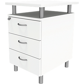 Caisson fixe ARLON OFFICE, avec plateau de table, 3 tiroirs, l. 450 x P 600 x H 730 mm, verrouillable, blanc