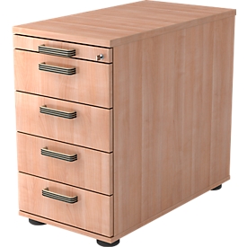 Caisson fixe TOPAS LINE, 4 tiroirs, 1 tiroir-plumier, verrouillable, coloris noyer/coloris noyer