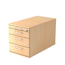 Caisson mobile, 3 tiroirs, 1 tiroir-plumier, l. 428 x P 800 x H 512 mm, érable