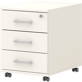 Caisson mobile 333 TEMPIO, en bois, 3 tiroirs (1 avec serrure), L 430 x P 500 x H 550 mm, blanc/blanc