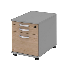 Caisson mobile BARI, tiroir à dossiers suspendus, tiroir plumier, 1 tiroir, l. 432 x P 577 x H 538 mm, coloris chêne/gris moyen