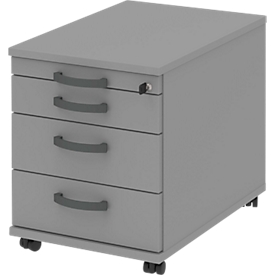 Caisson mobile BARI, tiroir plumier, 3 tiroirs, verrouillable, l. 432 x P 577 x H 538 mm, gris moyen/gris moyen