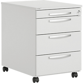 Caisson mobile LOGIN - 3 tiroirs et 1 tiroir à ustensiles - L 432 x P 580 x H 595 mm - verrouillage central - gris clair - notre marque Schäfer Shop Select 