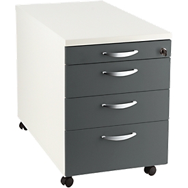 Caisson mobile NEVADA - l. 430 x P 600 x H 600 mm - 3 tiroirs + 1 tiroir plumier - blanc et gris foncé