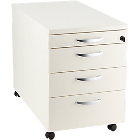 Caisson mobile NEVADA - l. 430 x P 600 x H 600 mm - 3 tiroirs + 1 tiroir plumier - blanc