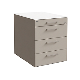 Caisson mobile SOLUS PLAY, 1 + 3 tiroirs, avec poignée, l. 430 x P 600 x H 562 mm, gris pierre