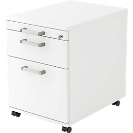 Caisson mobile TARVIS, 1 tiroir-plumier, verrouillable, 1 tiroir, 1 tiroir à dossiers suspendus, l. 428 x P 580 x H 590 mm, blanc