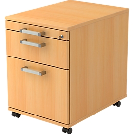 Caisson mobile TARVIS, 1 tiroir-plumier, verrouillable, 1 tiroir, 1 tiroir à dossiers suspendus, l. 428 x P 580 x H 590 mm, coloris hêtre