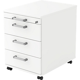 Caisson mobile TARVIS, 1 tiroir-plumier, verrouillable, 3 tiroirs, l. 428 x P 580 x H 590 mm, blanc