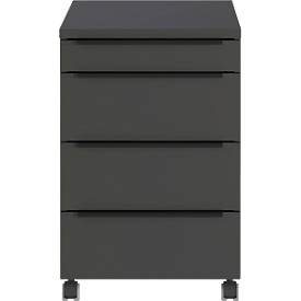 Caisson roulant, 4 tiroirs avec compartiment pour ustensiles, L 420 x P 600 x H 630 mm, graphite