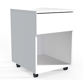 Caisson roulant Dalosa, 1 tiroir sans poignée &amp; 1 compartiment, L 390 x P 450 x H 550 mm, bois, blanc