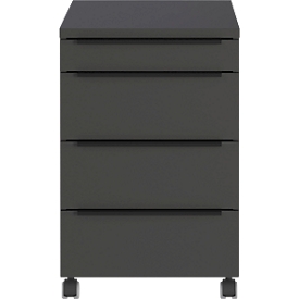 Caisson roulant Porto, 4 tiroirs avec compartiment pour ustensiles, L 420 x P 600 x H 630 mm, graphite