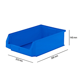 Caja con abertura frontal SSI Schäfer LF 531, polipropileno, L 500 x An 312 x Al 145 mm, 16,5 l, azul