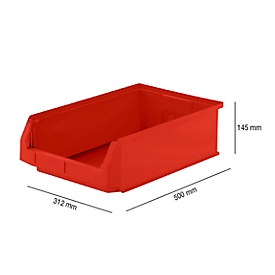 Caja con abertura frontal SSI Schäfer LF 531, polipropileno, L 500 x An 312 x Al 145 mm, 16,5 l, rojo