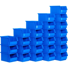 Caja con abertura frontal SSI Schäfer TF 14/7-4, polipropileno, L 230 x An 150 x Al 122 mm, 2,6 l, azul, 25 unidades 