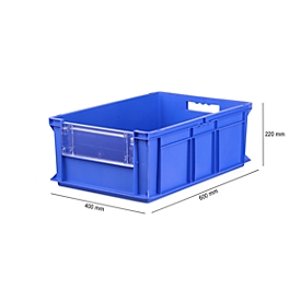 Caja con dimensiones norma europea EF 6220 SK, sin tapa, con tapa guardapolvo, 43,5 l, azul