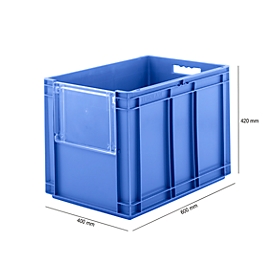 Caja con dimensiones norma europea EF 6420, sin tapa, con tapa guardapolvo, 83,8 l, azul