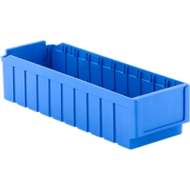 Caja de estantería SSI Schäfer RK 521, para estantería de 500 mm de profundidad, divisible en 10 compartimentos, portaetiquetas, cerrada, L 508 x A 162 x A 115 mm, PS, azul