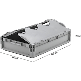 Caja ligera norma europea ELB 6120, de PP, capacidad 23,3 l, con tapa, gris