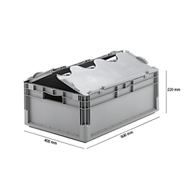 Caja ligera norma europea ELB 6220, de PP, capacidad 43,7 l, con tapa, gris