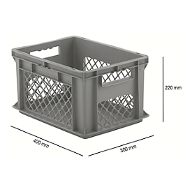 Caja norma europea serie EF 4221, de PP, capacidad 20,4 l, paredes caladas, asidero, gris