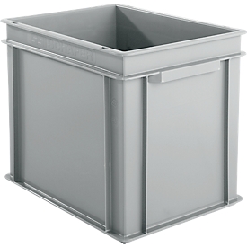 Caja norma europea serie EF 4320, de PP, capacidad 29,5 l, paredes cerradas, asa integrada, gris