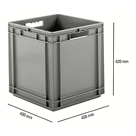Caja norma europea serie EF 4440, de PP, capacidad 53,9 l, paredes cerradas, asidero, gris