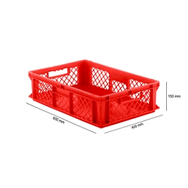 Caja norma europea serie EF 6151, de PP, capacidad 29,4 l, paredes caladas, rojo, asidero